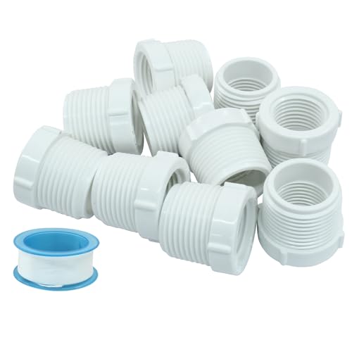 Zorveiio 10 Pack PVC Reducer Bushing, 3/4\" male thread to 1/2\" female Thread Adapter Coupling PVC Pipe Fittings for Connecting Pipe White