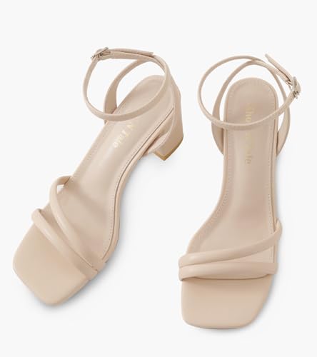 Image of Shoe'N Tale Strappy Heels for Women Square Toe Chunky Block Heels Ankle Buckle Heeled Sandals