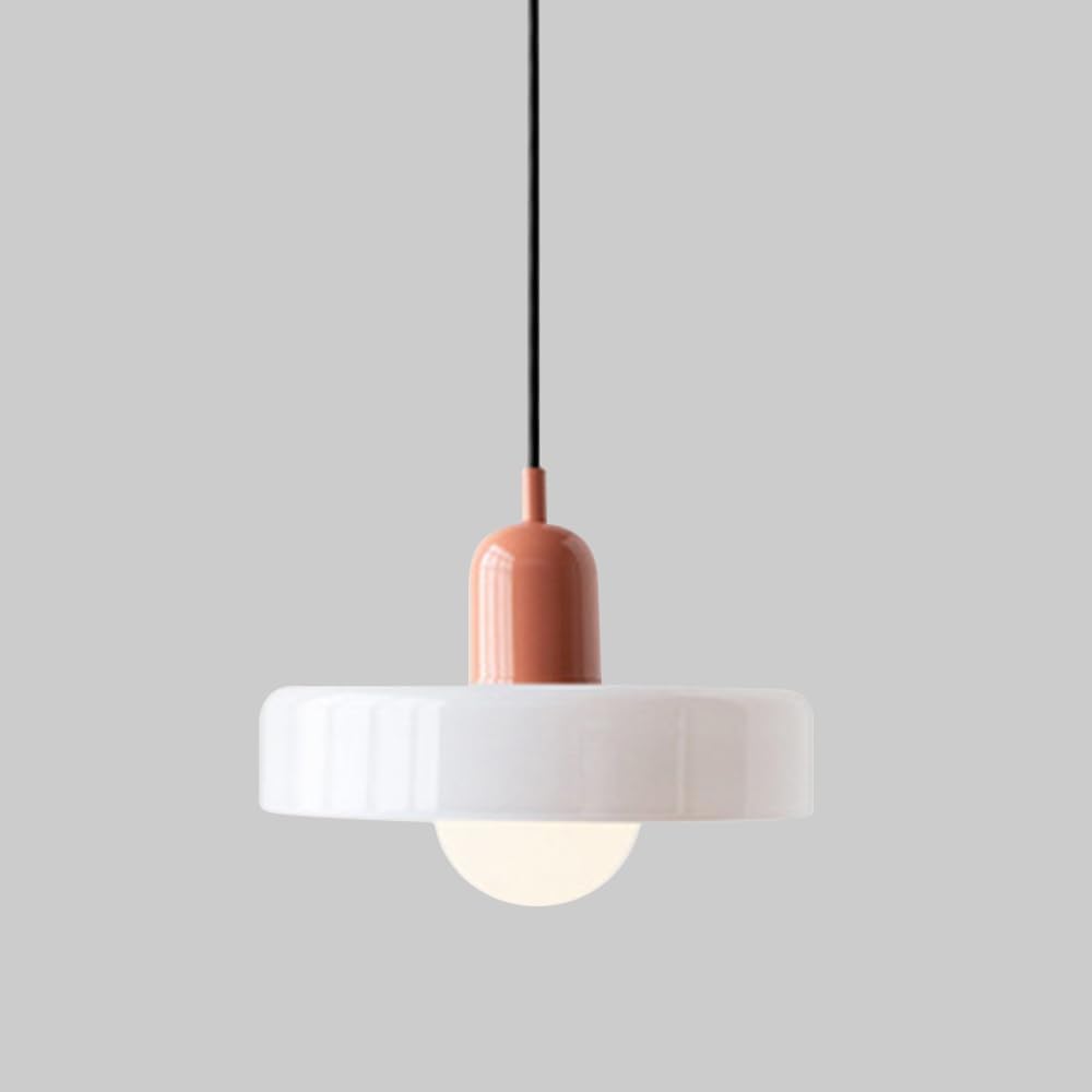 Granestner Nordic Glass Pendant Light Shade Round Hanging Lamp for Dining Table Kitchen Island Cafe Bar E27 Ceiling Fixture(Pink+)