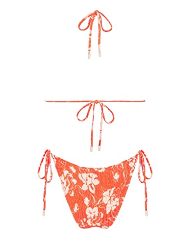 Image of Women's Triangle Bikini Set String Swimsuit Print Tie Smocked Ruched Two Piece Bathing Suit