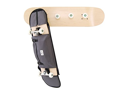 Skateboard Porte-Manteaux Support Mural en Bois d'Érable avec 4 Crochets et Sac à Dos pour Transporter la Planche à roulettes 7,5' -8,5'. Gris
