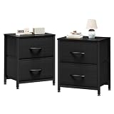 Sweetcrispy Nightstand Set of 2 with 2 Storage Drawers, 20" Height Small Bed Side Furniture End Table, Wooden Top Fabric Cabinet Kids Mini Dresser for Bedroom, Closet, Entryway, College Dorm, Black