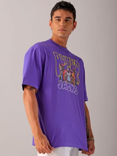 Image of The Indian Garage Co Men Cotton Oversized Graphic Back Printed Round Neck Tshirt