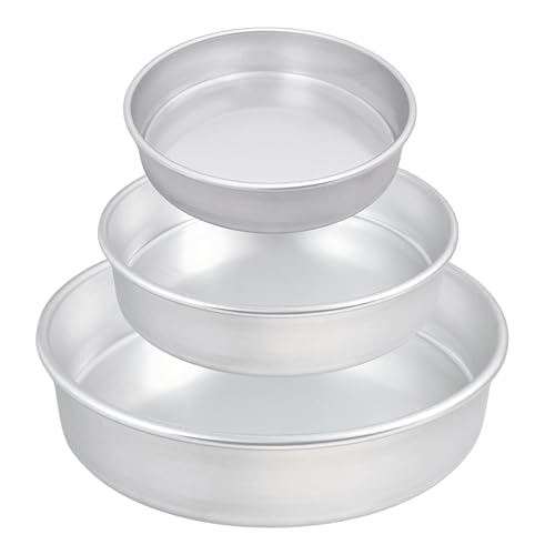 Bosrahl Set of 3 Aluminum Round Cake Pans, Deep Dish Pizza Pans, Baking & Roasting Pans, 10”, 8”, 6” Assorted Sizes