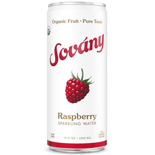 Sovány Sparkling Water, Raspberry, Seltzer Water Drinks, USDA Organic, Made With Real Fruit, Non-GMO, Vegan, No Added Sugar, Low Calorie, 12 fl oz, 12 Pack