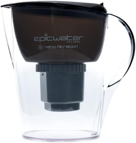 Epic Nano | Water Filter Pitchers for Drinking Water | 10 Cup | 150 Gallon Filter | Gravity Water Filter | Removes Virus, Bacteria, Chlorine | Water Purifier (Black)