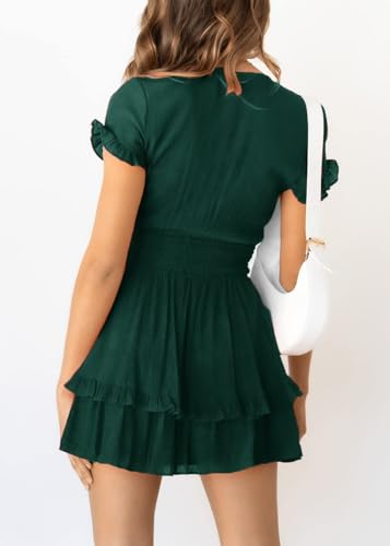 PRETTYGARDEN Women Summer Mini Short Dress 2025 Short Sleeve Casual Beach Vacation Sundress V Neck Tiered Sun Dresses