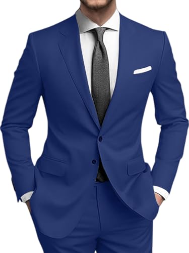 Mens 2 Piece Suit Slim Fit Suit Set Solid Two Button Blazer Jacket Pants Classic Tuxedo Set Business Party Prom Suit