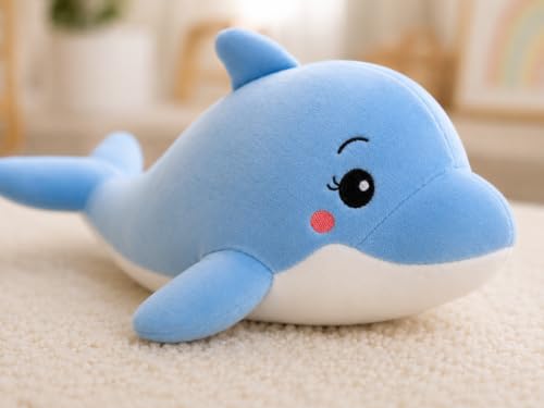 Image of Dolphin Plush Toy for Kids | Soft Cuddly Toys for Baby, Animal Plush Toy for Nursery, Birthday Gift Boys & Girls | Baby Blue Dolphin Toy | 40 CM