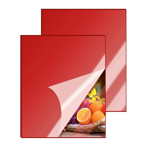 Image of 2 Pcs 12 x16 Inch Red Acrylic Mirror Sheet, 1 /8 Inch Thick Opaque Glossy Mirror, Plexiglass Mirror Sheets with Protective Film, Rigid Mirror Acrylic Sheets for Sawing, DIY, Laser Cutting and Engraving