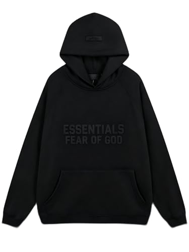 Mens Pullover Hoodie Cotton Adult Unisex Hoodies for Streetwear Oversized Baggy Fit Black L