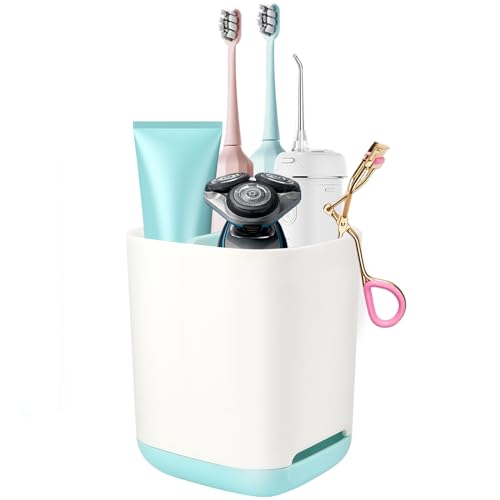 Porte-brosses à Dents, Support pour Brosse à Dents Electrique, Porte Brosse à Dents Amovible Stand Dentifrice, avec Trou de Vidange, 11.8x9.7x9 cm Bleu