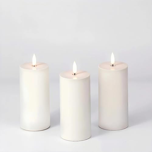 Simplelight - Juego de 3 velas sin llama para interiores y exteriores, resistentes a la intemperie, velas LED de pilar, velas de pilar de 6 pulgadas con temporizador, color blanco arena