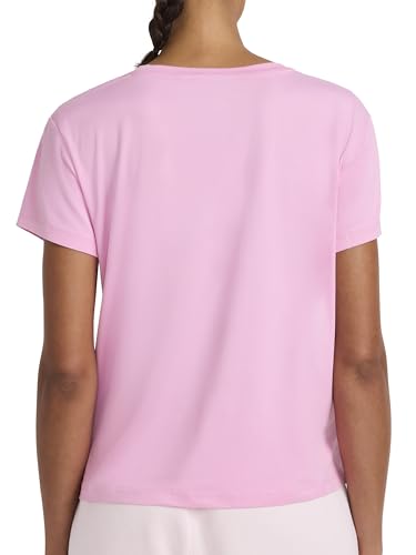 Reebok Women’s Lockup Striped Cropped Crewneck T-Shirt, Standard Fit, Lightweight Stretch Poly Performance Fabric, Lilac Chiffon, Medium - image 2