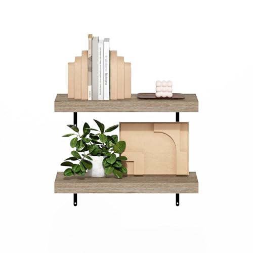 Image of Furinno Tanna Floating Shelves for Wall Set of 2, 22-Inch Wall Shelf, Triple Thick Floating Mounted Shelf, for Bathroom, Home Office, Living Room, Natural