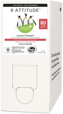 ATTITUDE Laundry Detergent, Plant and Mineral-Based Formula, He, Vegan and Cruelty-free Washing Machine and Household Products, Bulk Refill Format, Pink Grapefruit, 80 Loads, 67.6 Fl Oz