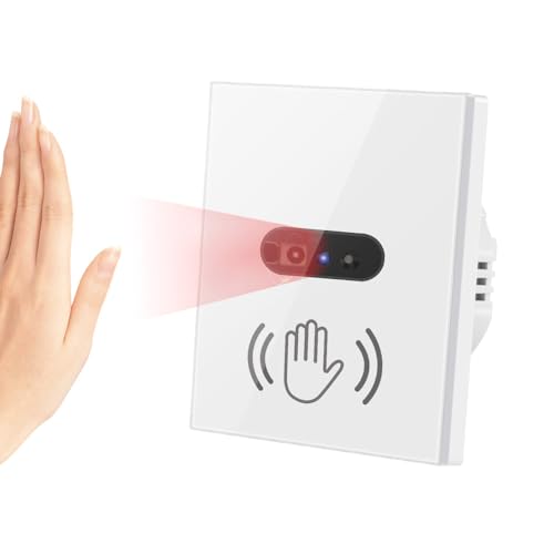Cerhot EU 230V Capteur de Mouvement IR Interrupteur Infrarouge Sans Tactile avec Ligne Neutre (EU Blanc)