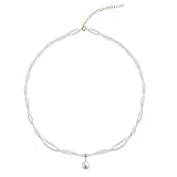 [AREUM] パールネックレス 二連 一粒 おしゃれ 上品 重ね着け 2連パール フェイクパール ネックレス 40cm アジャスターチェーン付き レディース アクセサリー