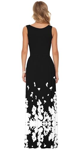 Image of AUSELILY Women's Summer Sleeveless Loose Plain Casual Long Maxi Dresses | Year Round wear solid floral print, Casual daily wear, Empire waist, Floor length, Side pockets New