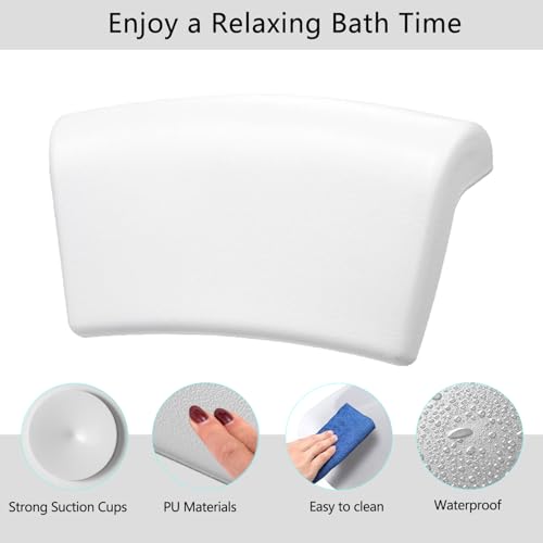 Koelaa Badewannenkissen – Wasserdichtes & Ergonomisches Wannenkissen mit 2 Saugnäpfen, Badekissen für Badewanne, Wannenkissen, Anti-Rutsch Premium-Kissen mit Entspannung, Badekissen für Spa – Weiß