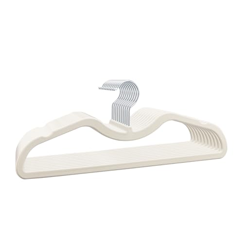 ZBODIMP Velvet Short Neck Hangers - Heavy-Duty, Non-Slip Felt Surface, Space-Saving Design with Anti-Slip Grooves & Shoulder Shape, 360° Rotating Hooks, Durable for Coats, Shirt& Dresses (10, Beige A)