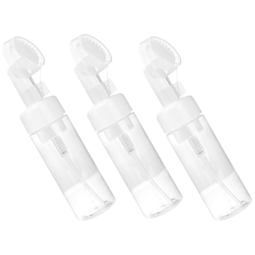WEKADRIN Botella de Espuma Transparente de 150Ml Cabezal de Cepillo Suave y Flexible Set de 3 Piezas Dispensador Portátil para Limpieza Facial Profunda Uso Casa y Viajes