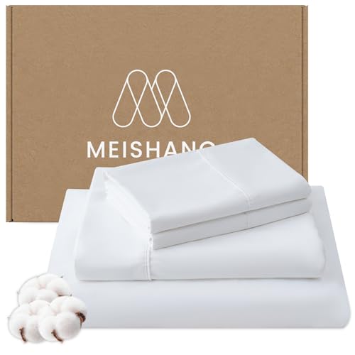 MEISHANG 1000 Thread Count Egyptian Cotton Sheets California King - 100% Egyptian Cotton Sheet Set, Sateen Weave, Soft & Breathable, 16