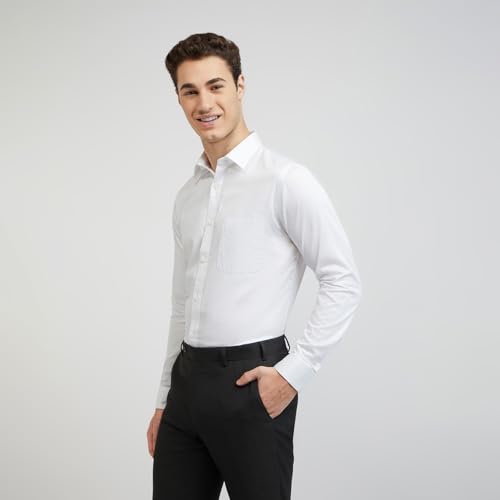 Image of Raymond Men Cotton Slim Fit Solid Pattern Semi Cut Away Collar Formal Shirt