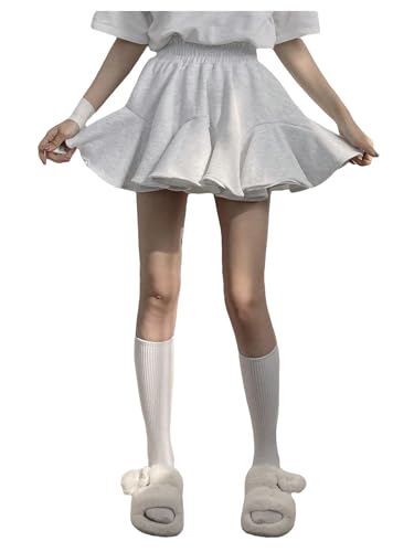 OYOANGLE Women's Ruffle Lettuce Trim Mini Skirt High Elastic Waist Flared A Line Y2k Skirts