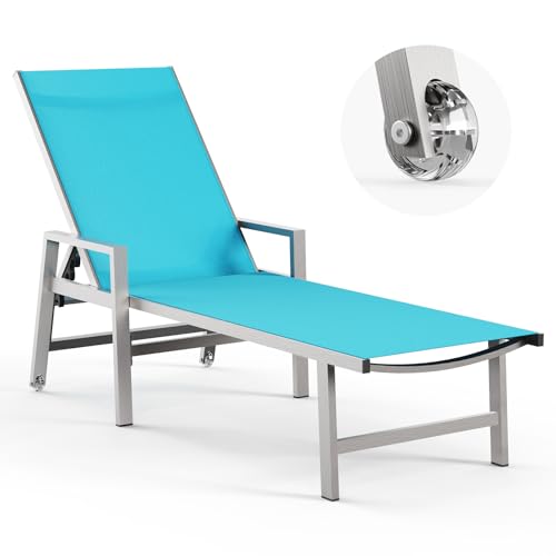 Vexwalx Patio Chaise Lounge Chair Outdoor with Wheels&Armrests, Aluminum Pool