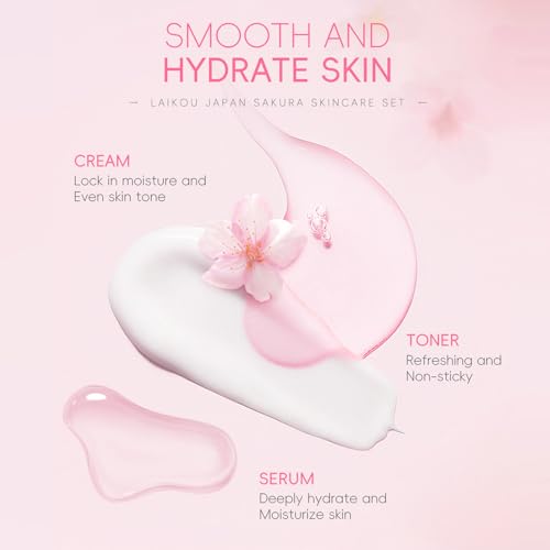 Skin-Care-Hydration-Gifts-Cherry-Blossom-Skincare-8-Piece-Set-for-Women-CleanserTonerEye-CreamEssence-SerumHair-Clip-Hair-Rope-Pink-OctopusVegan-Cruelty-Free-Facial-kit