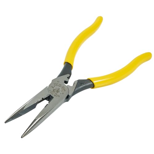 Image of Klein Tools D203-8NCR Long Nose Side-Cutter Strip /Crimp Pliers, Induction Hardened and Heavier For Increased Cutting Power, 8-Inch
