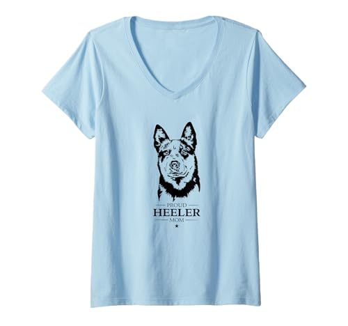 Womens Proud Blue Heeler Mom Funny Dogs Owners Cattle Dog V-Neck T-Shirt