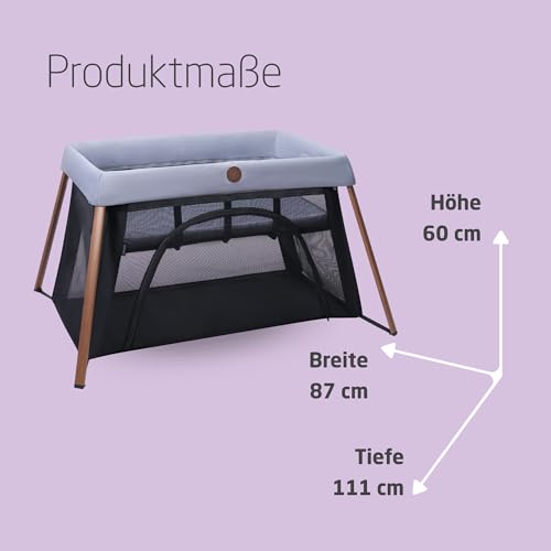 Maxi-Cosi Iris2, 2-in-1 Reisebett Baby, 0-3 Jahre, 0-15 kg, Kompaktes Reisebettchen, 2 Ebenen, Seitliches Einstiegsfenster, Faltbar & Leicht, Matratze Erweiterbar, Umweltfreundlich, Essential Grey