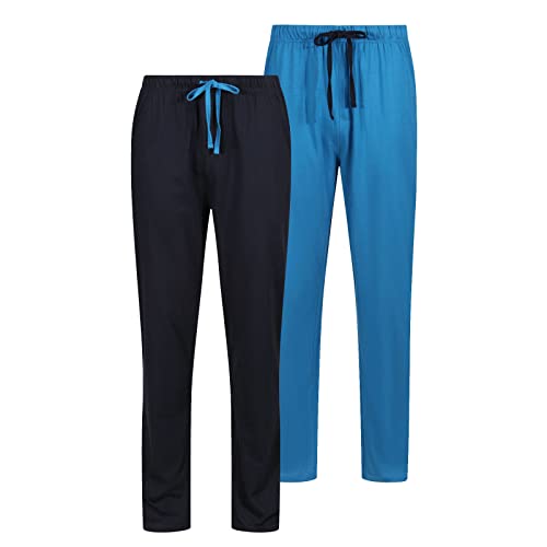 North East Paquete de 2 pantalones de pijama para hombre con bolsillos, paquete múltiple de algodón, Verde azulado/azul marino, L
