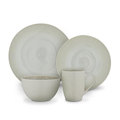 Barbary & Oak, 16 Piece Dinner Set, Reactive Glaze Finish, Crafted from Strong & Durable Stoneware, Chip & Scratch Resistant, Dishwasher & Microwave Safe, Seashell, BO867041SEA