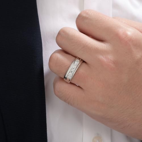 Mens Moissanite Wedding Band 7 Round Cut of D Color VVS1 Clarity Stone 925 Sterling Silver Engagement Band Promise Ring Gifts for Him Size 7-144