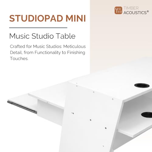 Image of Timber Acoustics StudioPad Mini Music Production Desk for Studio | Professional Music Producer Table for PC, MIDI Keyboard & Audio Setup (3.5' x 2.5') (White)