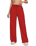 M MOTEEPI Women Sweatpants Wide Leg Baggy Trendy Pants Lounge Sweat Pants with Elastic Waist 30' Straight Leg Bottom Red