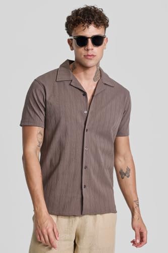 Image of SNITCH Brown Cuban Textured Shirts
