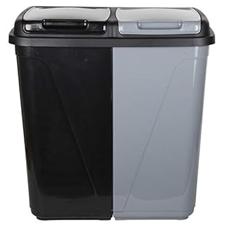 Jolie Max 90L Kitchen Bin - Dual Compartment Rubbish & Recycling - Plastic Laundry Basket, Black&Silver