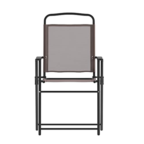 Flash Furniture Mystic Folding Patio Sling Chairs, Outdoor Textilene Lawn Chairs With Armrests, Set Of 2, Brown #TOP6