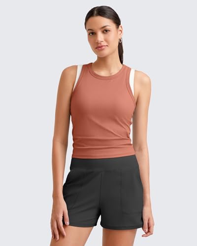 Image of G4Free Workout Tank Tops for Women Slim Fitted Racerback Ribbed Athletic Gym Yoga Tanks Summer Casual