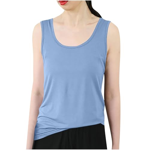 Camisetas sin Manga Mujer Verano Chaleco Moda Color sólido Casual Camisola Camisetas de Tirantes Tank Tops Cuello Rojoondo Deportivo Fiesta Playa Camisa Suelto Basic tee