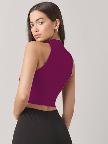 Image of Sugathari Women's & Girls' Solid Ribbed High Neck Sleeveless Crop Tops for Women (Top 37)