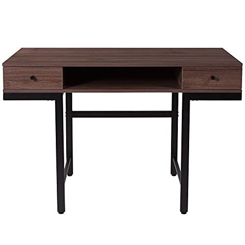 Flash Furniture Bartlett Dark Ash Wood Grain Finish Computer Desk With Drawers And Black Metal Legs #TOP4