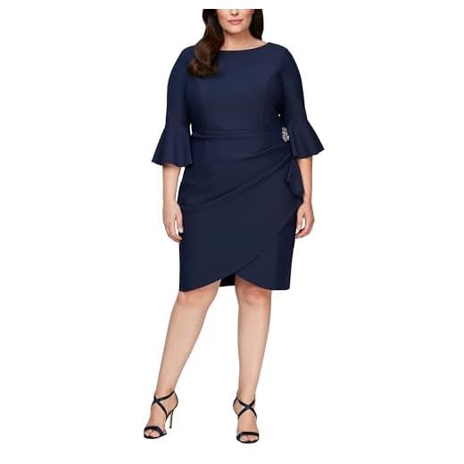 Alex Evenings womens Plus-size Short Slimming Sheath With Bell Sleeves Special Occasion Dress, Navy, 20 Plus