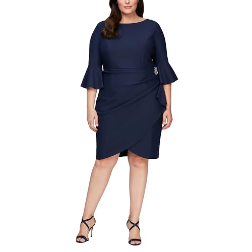 Alex Evenings Women's Plus-Size Short Slimming Sheath Dress with Bell Sleeves