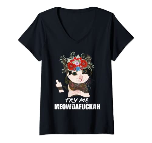 Mujer Gato Flipping Off Camisa Gato Dando Medio Dedo Pelusa Off Camiseta Cuello V