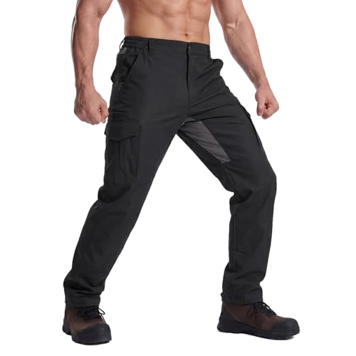 LOOGU Men's Water Resistant Tactical Pants, Ripstop Cargo Pants with 8 Pockets Hiking Work Outdoor 36W x 32L Bk